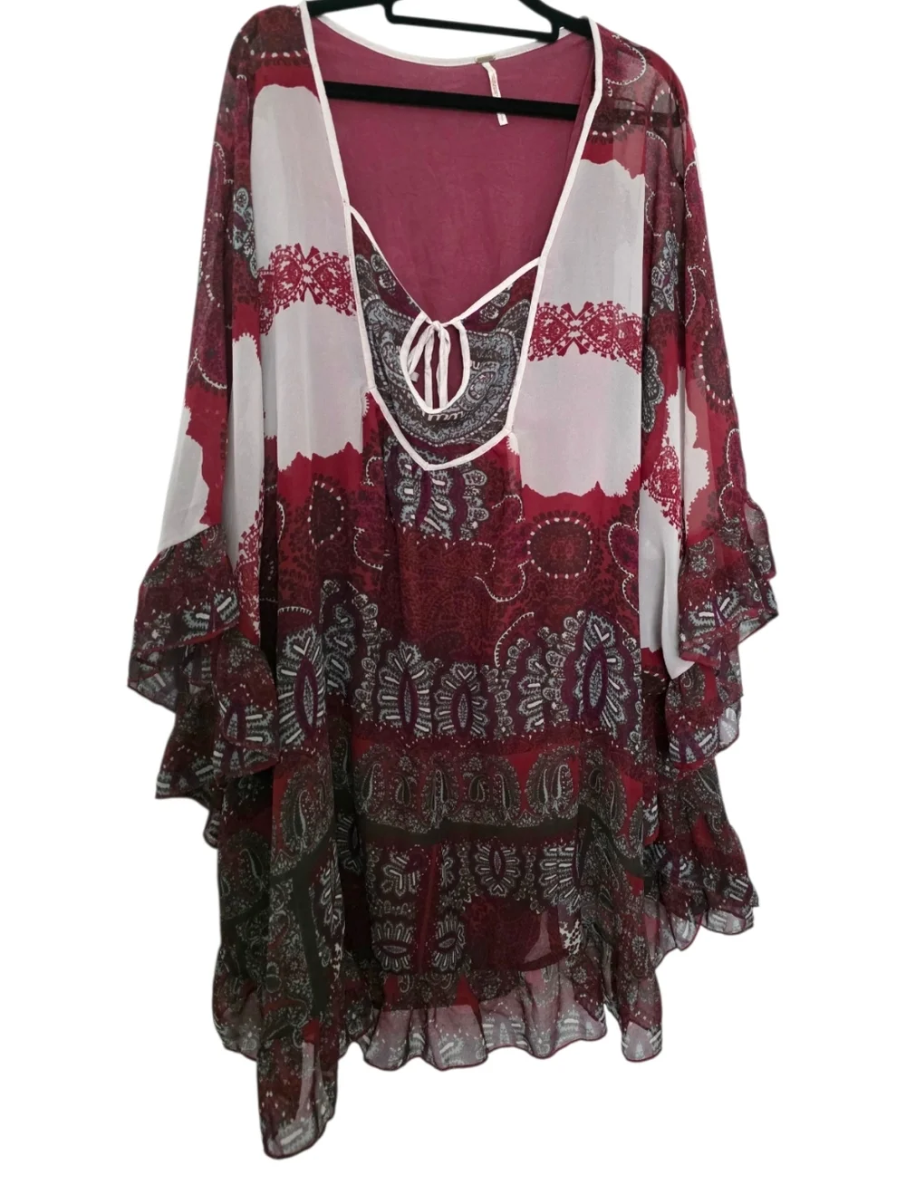Free People Boho Printed Peasant Oversized Dress in Dusty Rose and Black Small - Picture 2 of 6